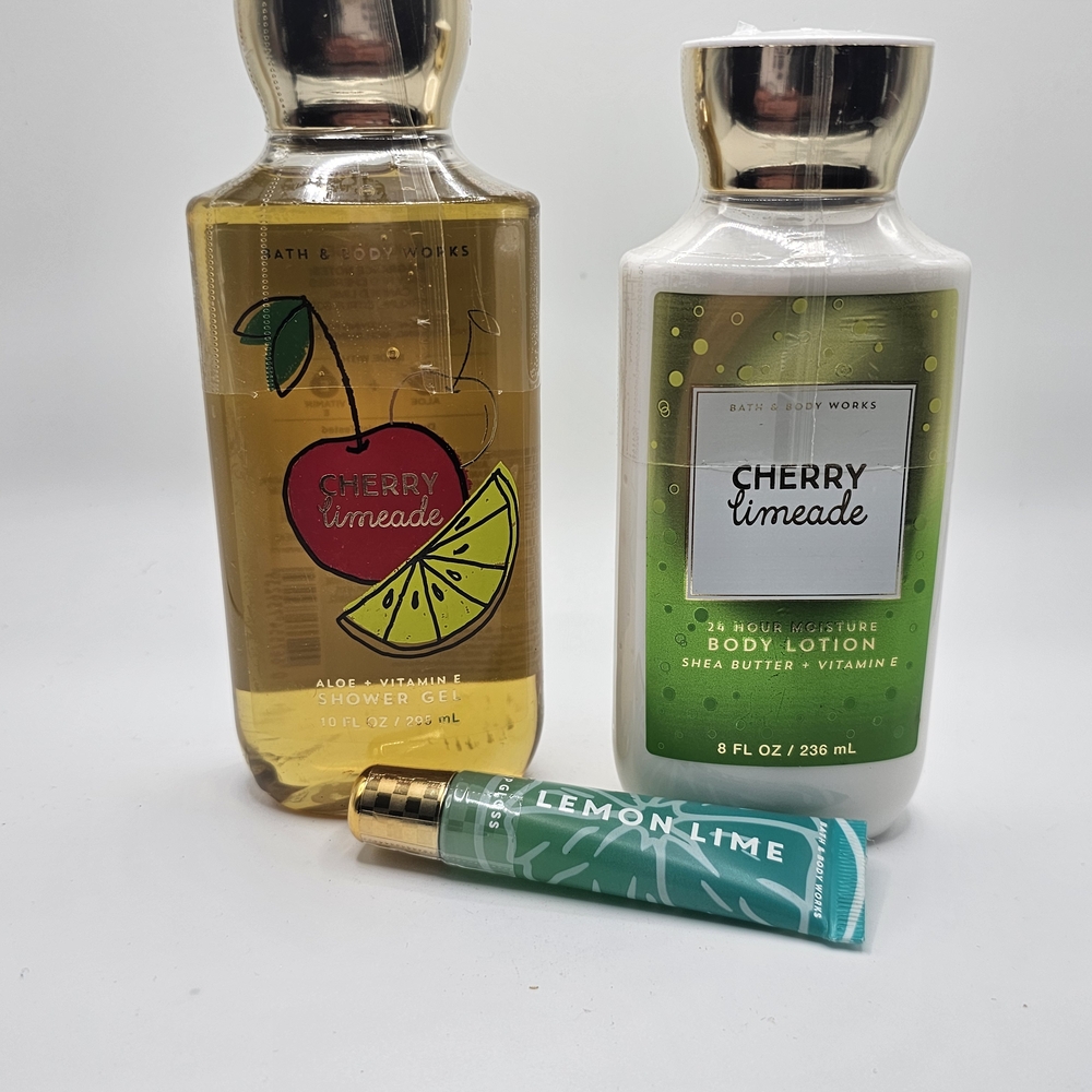 Bath & Body Works Cherry Limeade Shower Gel, Lotion, and Lip Gloss Set